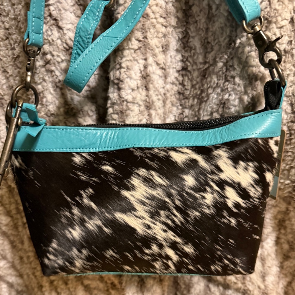 NEW Western Linen Cow Hide Leather Crossbody Bag